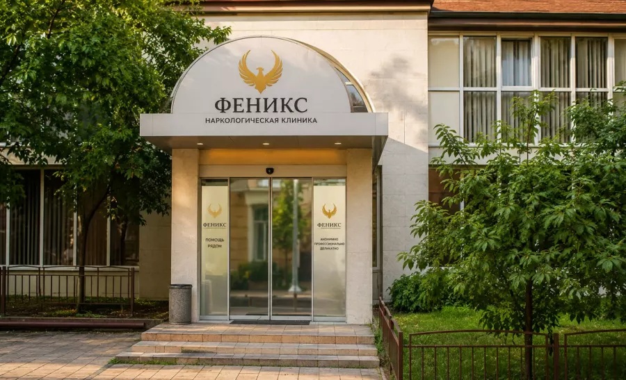 Вход в наркологическую клинику «Феникс» в Фокине